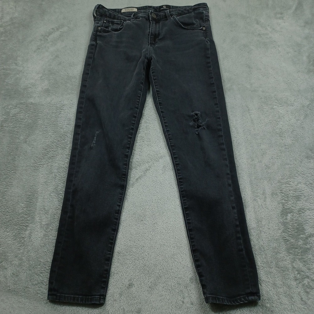 Adriano Goldschmied Jeans Womens 29 Black Denim Slim Straight Ankle Distressed‎